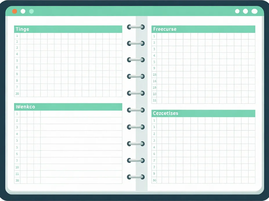 Flat vector illustration of a workbook view with labeled functional panels and cell grid references, crisp screen-like g