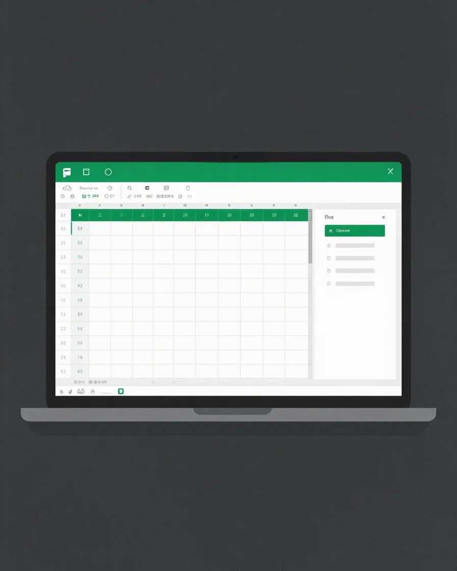Flat vector illustration of a clean Excel program interface on a charcoal-and-warm-white screen, showing a workbook grid